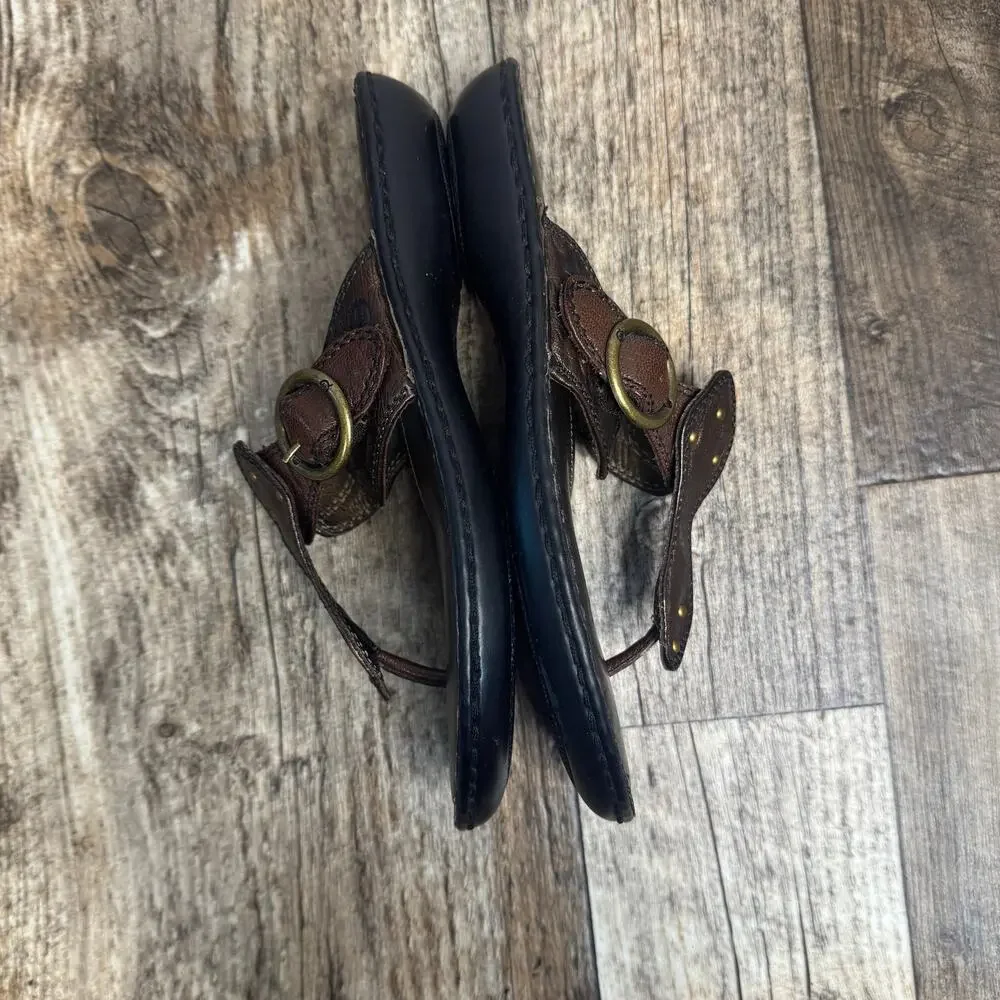 Born Leather Sandals Brown Thong Buckle Comfort Boho Womens 8 Summer Bronze